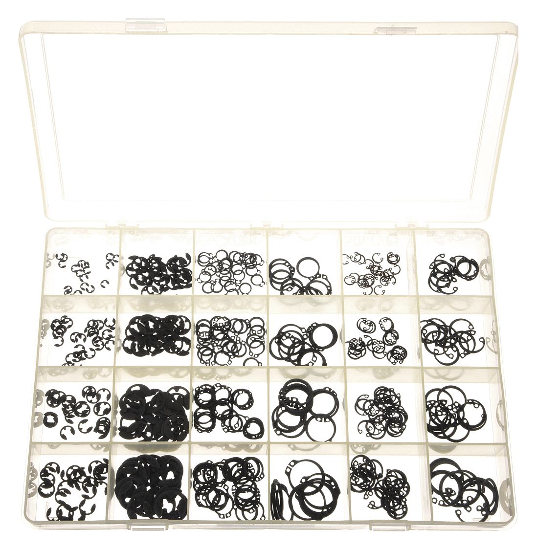 RETAINING RING ASSORTMENT, STEEL, BLACK PHOSPHATE, 480 PIECES, 24 SIZES