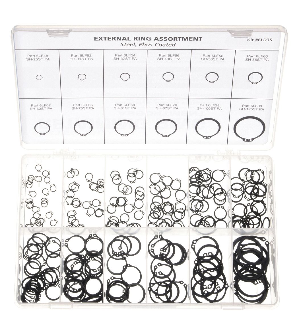 RETAINING RING ASSORTMENT, STEEL, BLACK PHOSPHATE, 240 PIECES, 12 SIZES