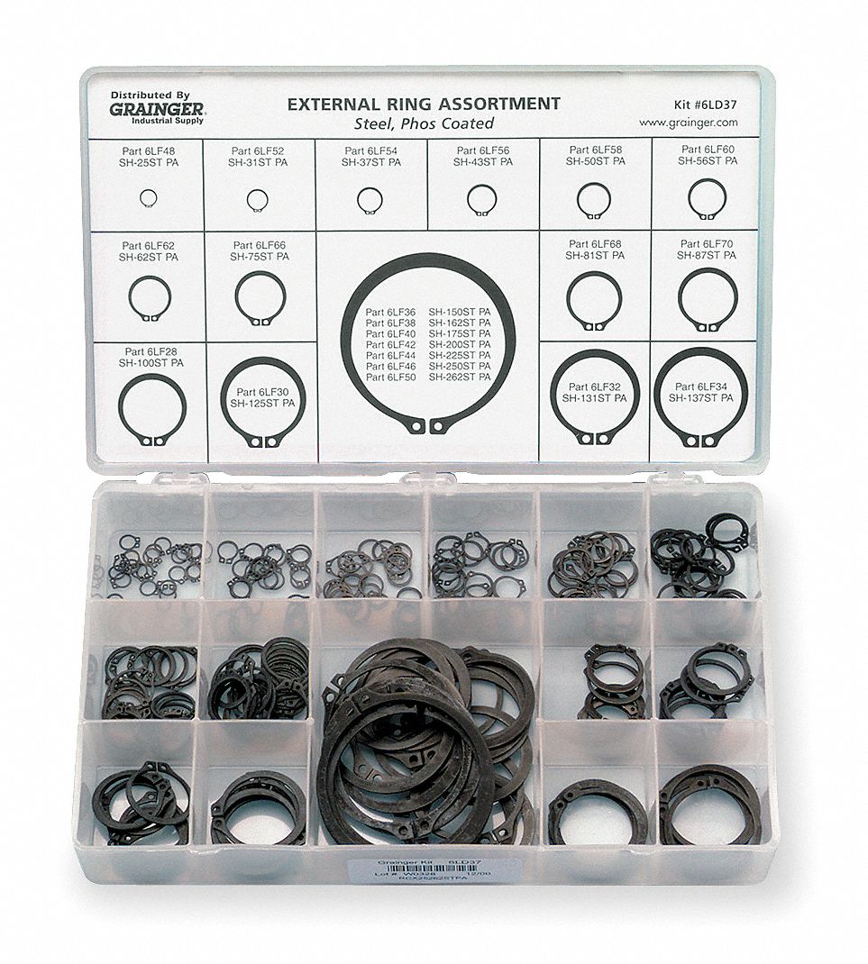 GRAINGER APPROVED Retaining Ring Assortment External, Steel, Phosphate