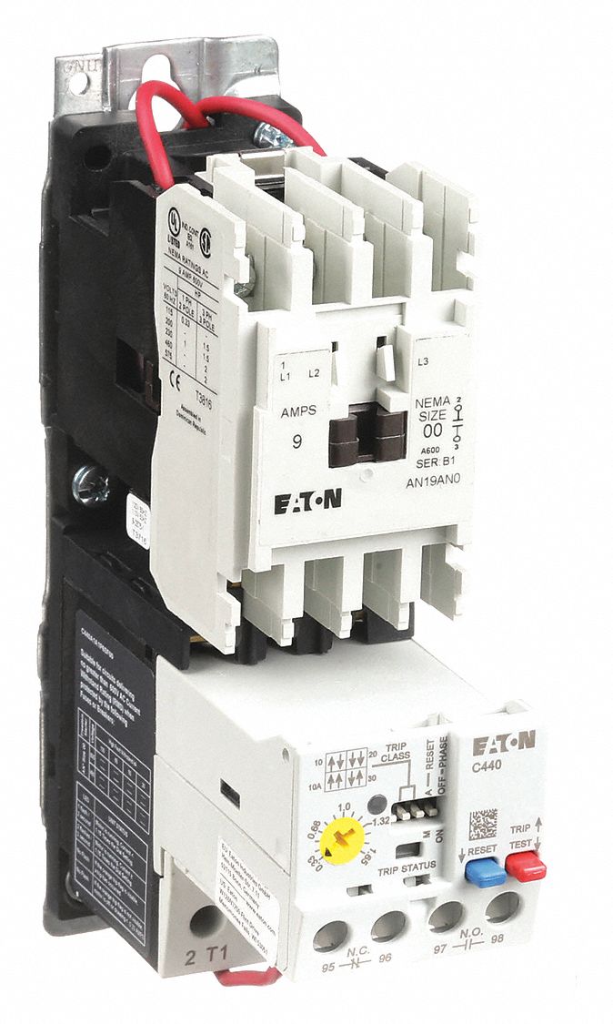 NEMA Magnetic Motor Starter: Non-Reversing, 3 Poles, NEMA Size 00, 9 A, 120V AC Coil