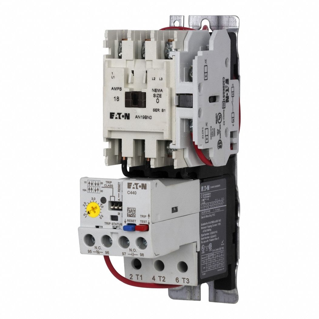 NEMA Magnetic Motor Starter: Non-Reversing, 3 Poles, NEMA Size 00, 9 A, 120V AC Coil