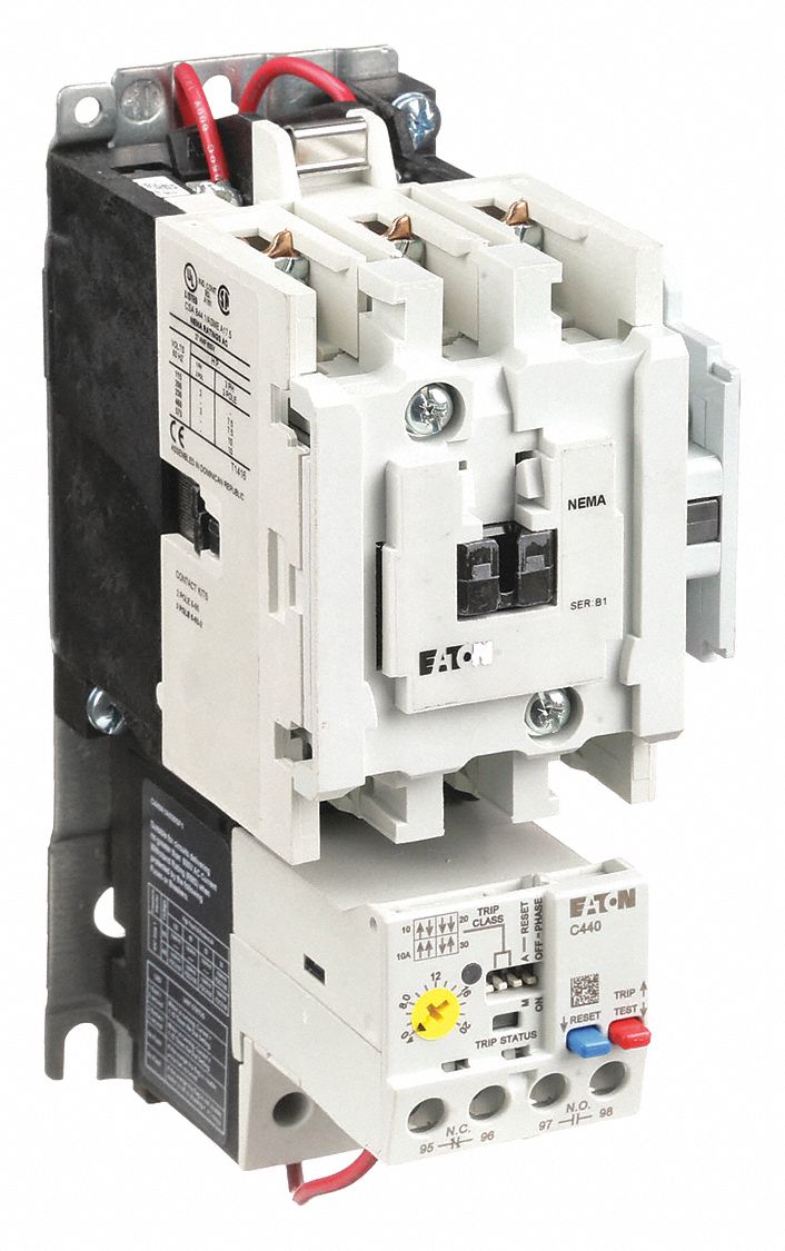 NEMA Magnetic Motor Starter: Non-Reversing, 3 Poles, NEMA Size 1, 27 A, 208V AC Coil