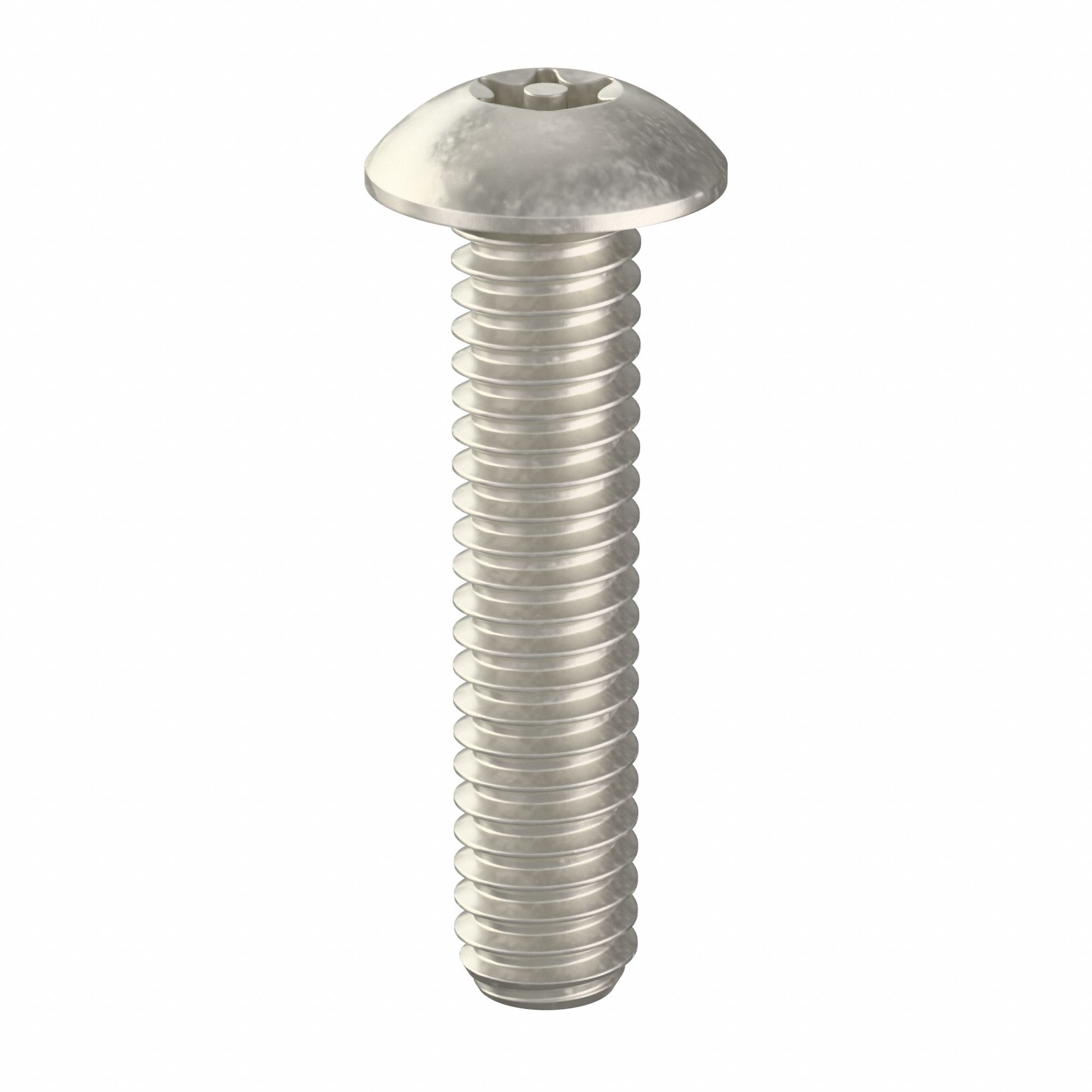 Tamper Resistant Screw: #8-32 Thread Size, 3/4 in Lg, Stainless Steel, Plain, Button, 25 PK