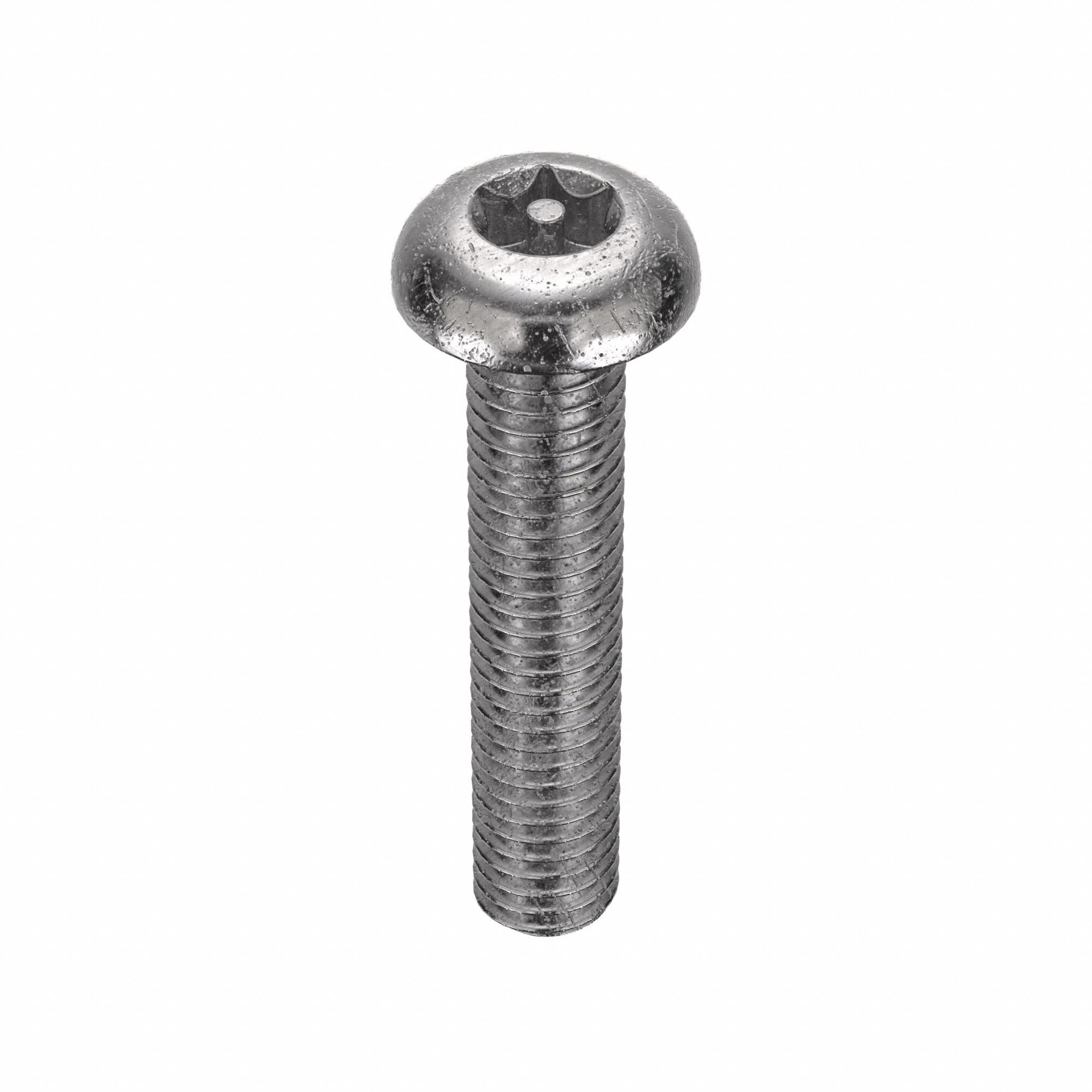 Tamper Resistant Screw: #10-32 Thread Size, 1 in Lg, Stainless Steel, Plain, Button, 25 PK