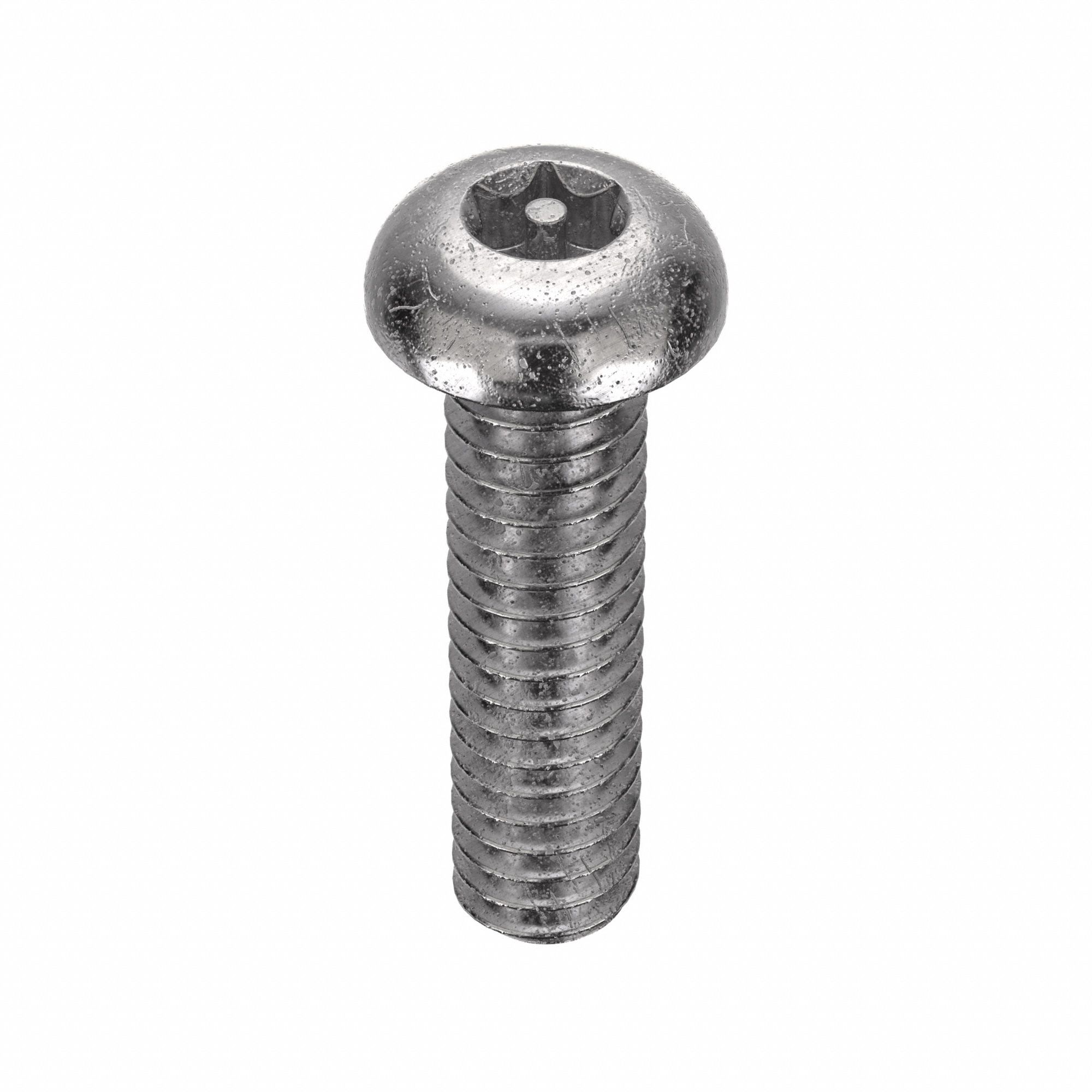 TAMPER RESISTANT SCREW, &frac14;"-20 THREAD, 1 IN L, 18-8 SS, PLAIN FINISH, BUTTON, 2A, 10 PK