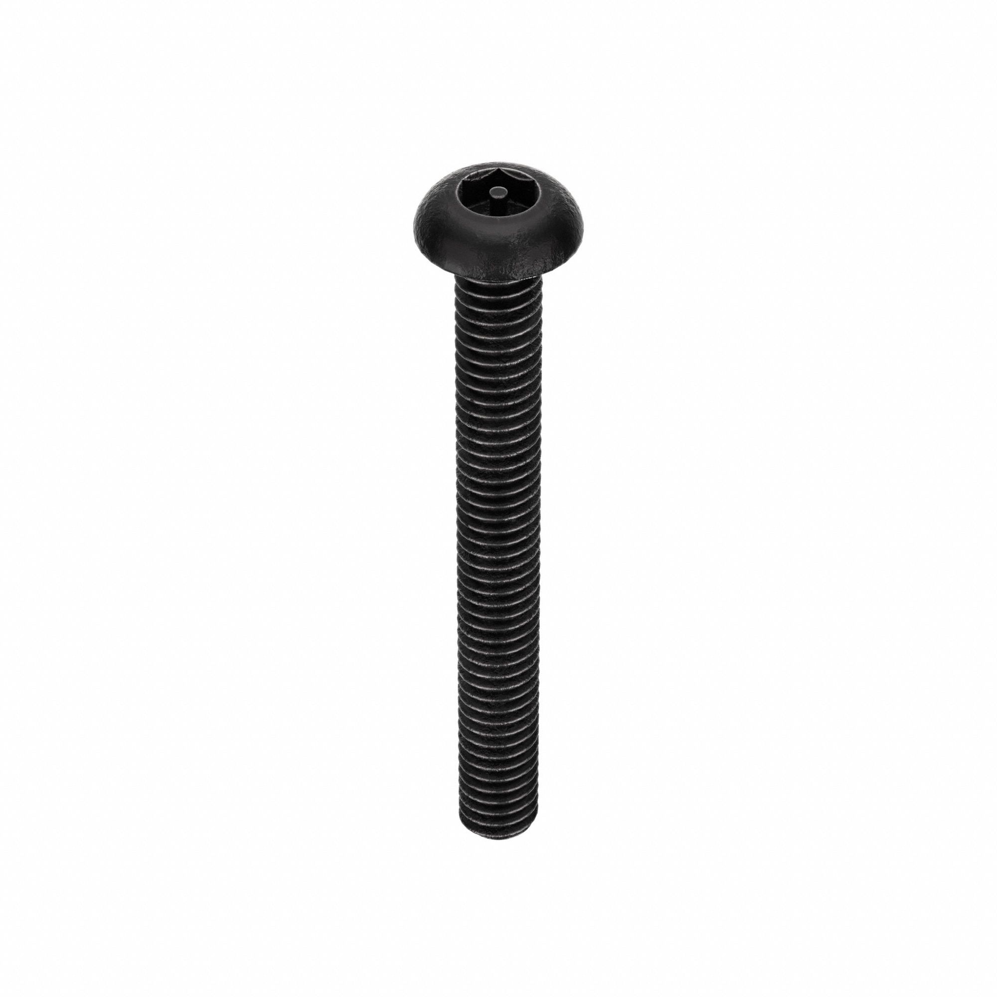 TAMPER RESISTANT SCREW, #8-32 THREAD, 1&frac12; IN L, STEEL, BLACK OXIDE, BUTTON, TORX, 25 PK