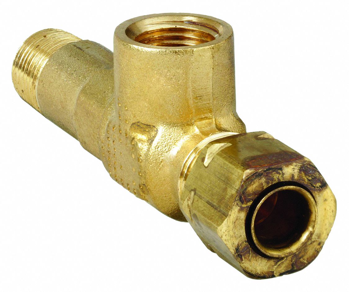 Compression Tee Fitting: 1/4 in OD x 1/8 in Pipe x 1/8 in Pipe Fitting Size, Brass, 10 PK