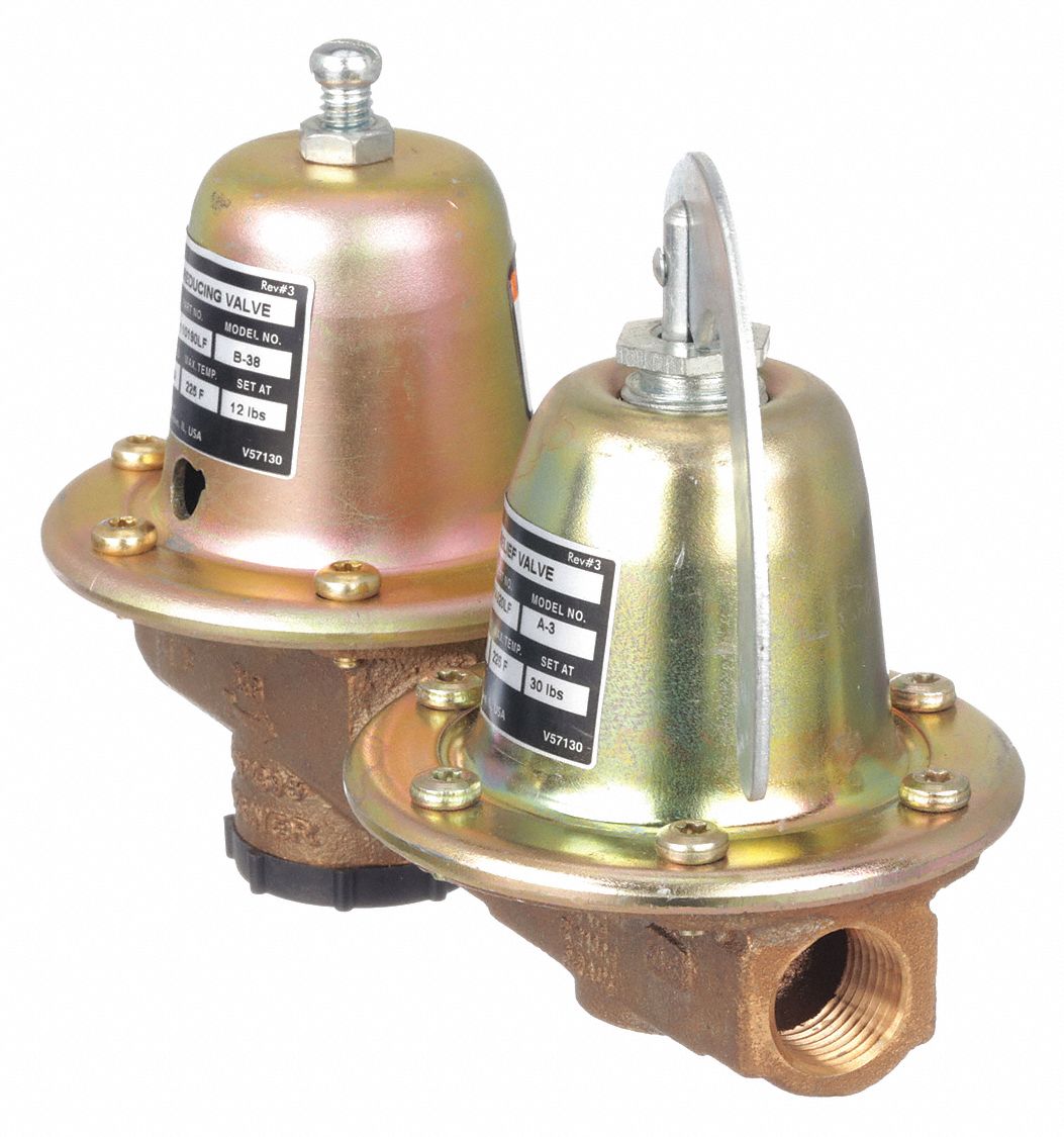 WATER PRESSURE REDUCING VALVE: BRASS, 12 PSI FACTORY SET PRESSURE, NPT X NPT, 250 ° F