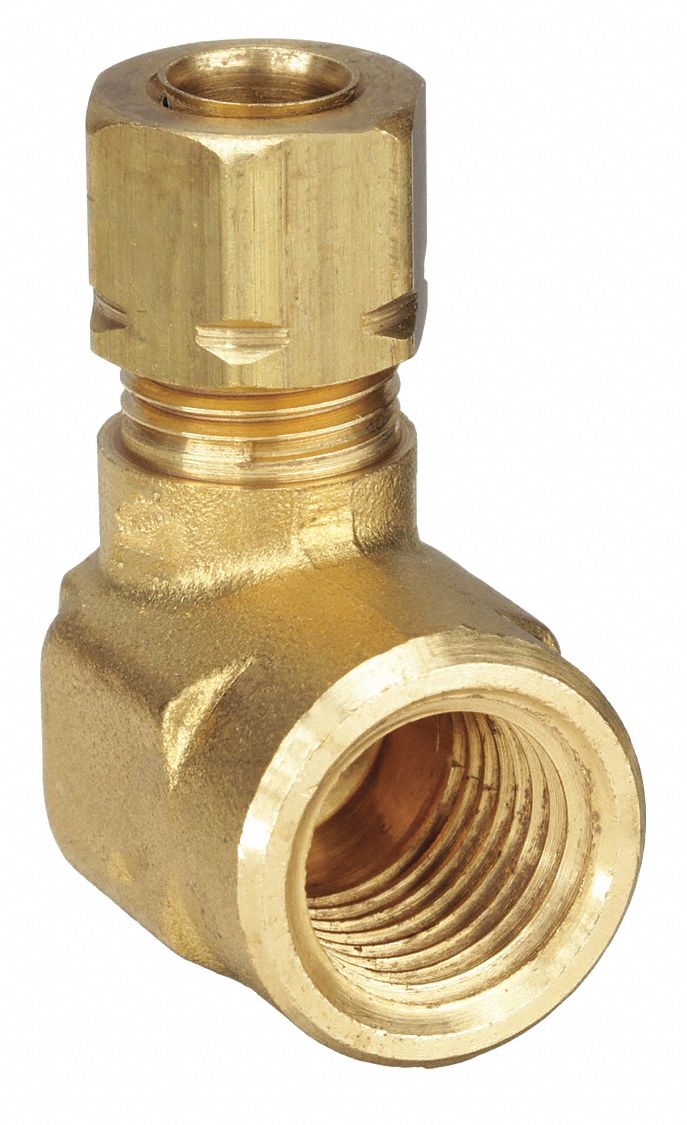 Compression Fitting Elbow: 1/4 in OD x 1/4 in Pipe Fitting Size, Compression x FNPTF, 25 PK
