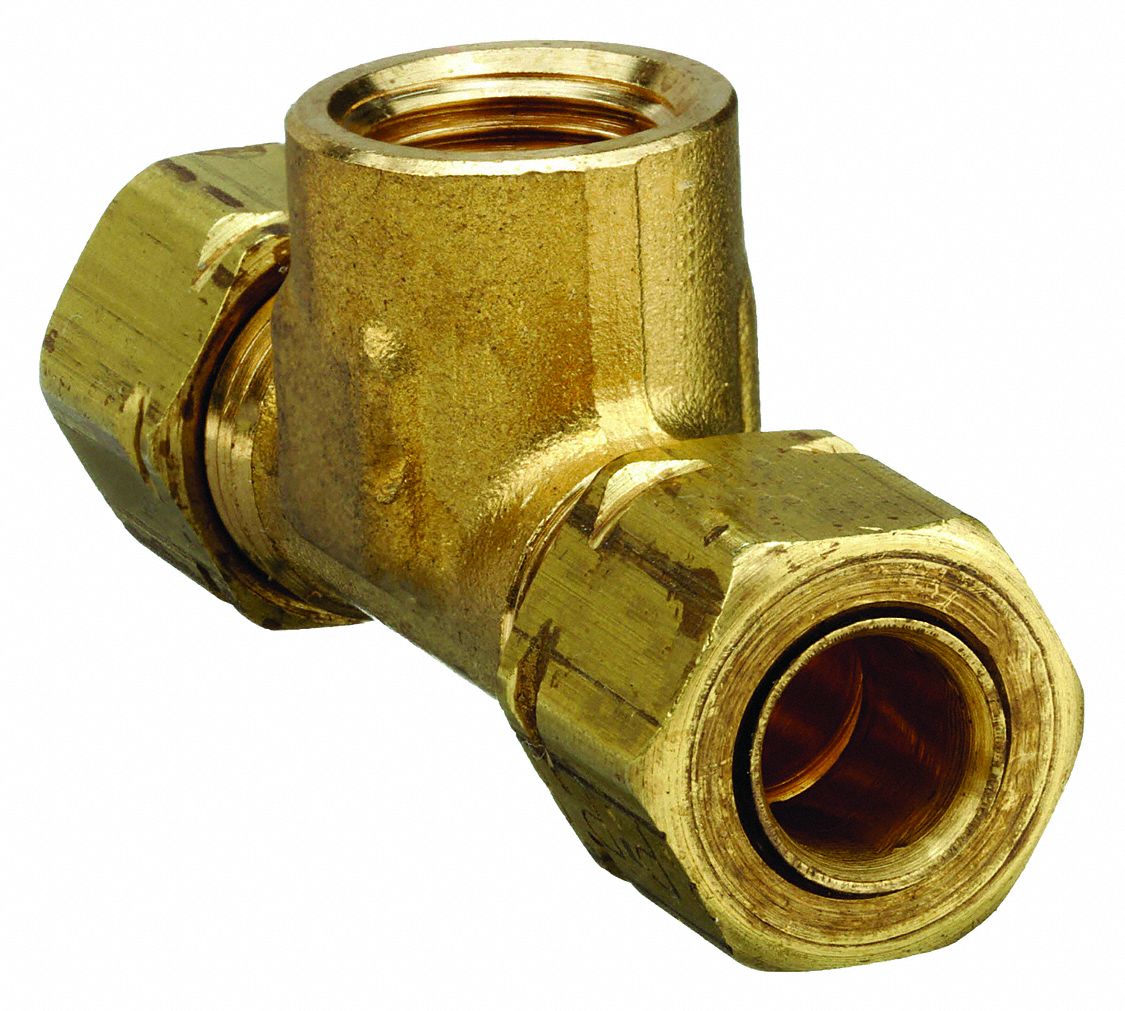 FEMALE BRANCH TEE: BRASS, COMPRESSION X COMPRESSION X FNPT, ⅛ IN PIPE SIZE, 10 PK