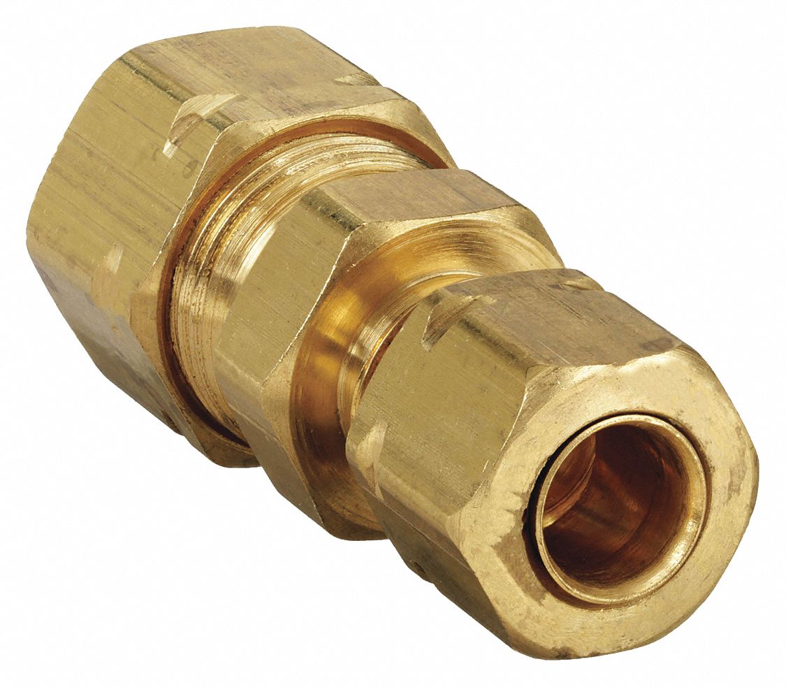 UNION REDUCER: BRASS, COMPRESSION X COMPRESSION, FOR ¼ IN X ⅜ IN TUBE OD, 10 PK