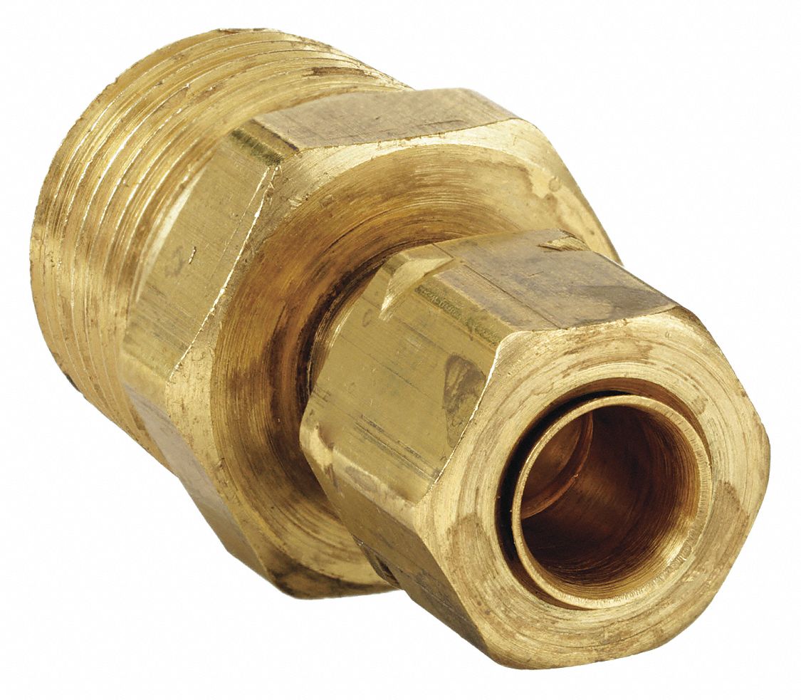MALE CONNECTOR: BRASS, COMPRESSION X MNPT, ½ IN PIPE SIZE, FOR ⅜ IN TUBE OD