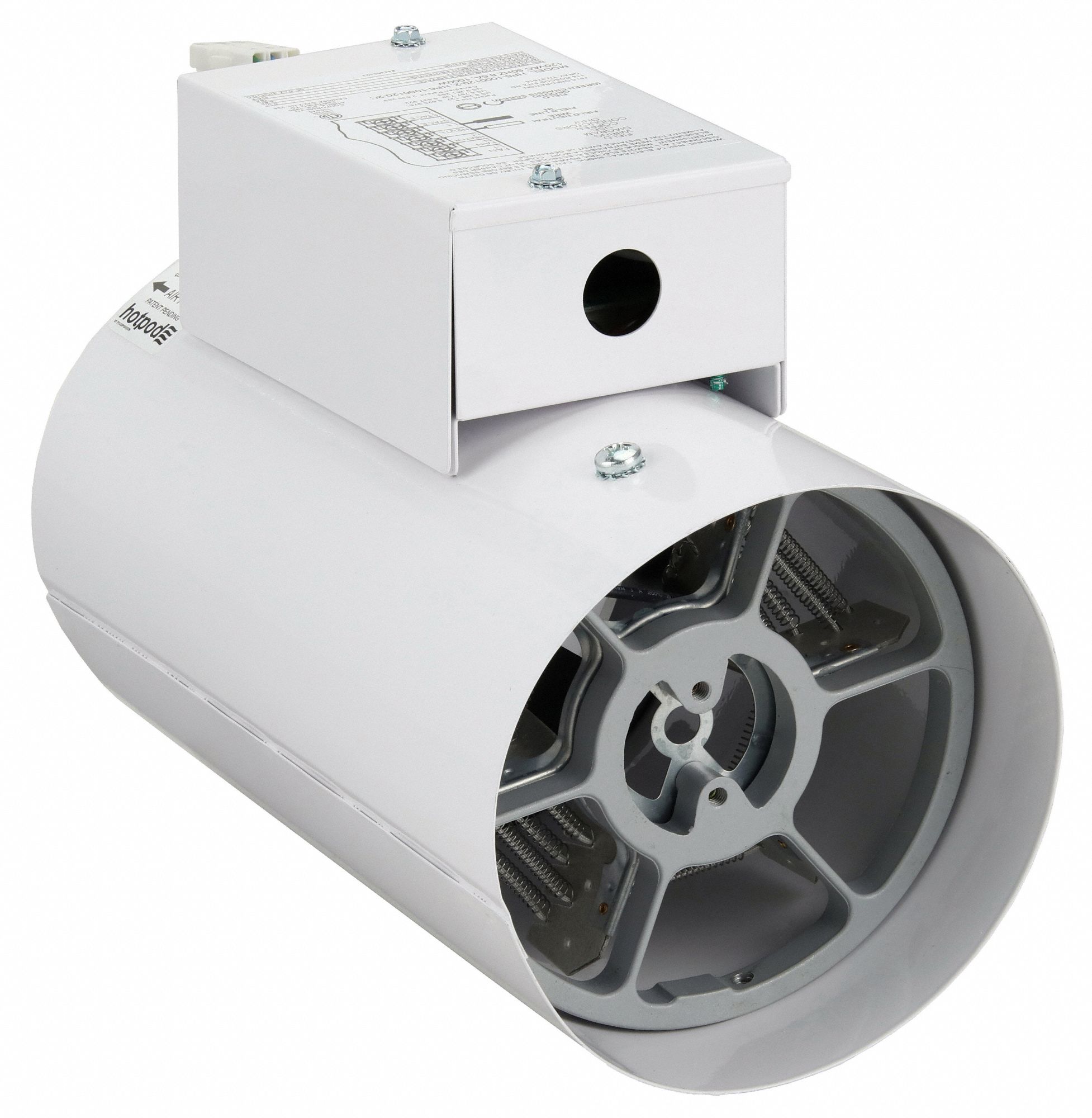 HOTPOD Inline Duct Fan Heater 130 cfm Max., 6 in Duct, 1,000 W_500 W, 120V AC, 1707 BtuH/3413