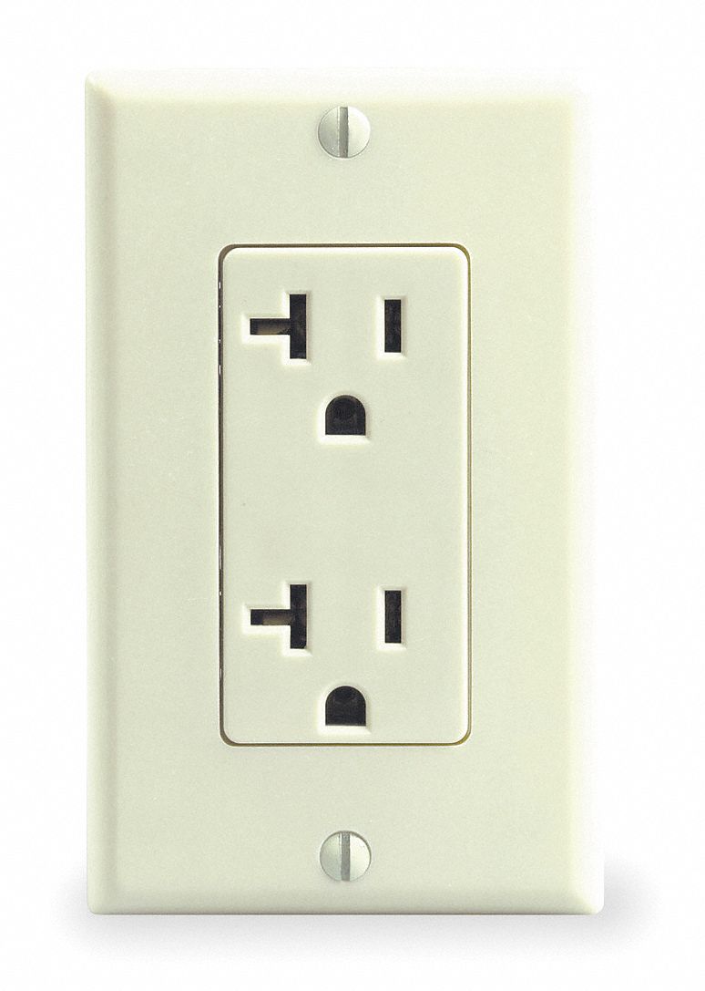 Receptacle: Decorator Duplex, 5-20R, 125V AC, 20 A, Ivory, 2 Pole / 3 Wire, Screw Terminals