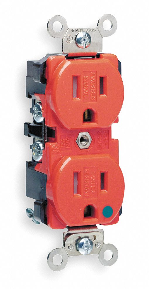 RECEPTACLE, TAMPER RESISTANT, HOSP GRD 15 AMP, RED