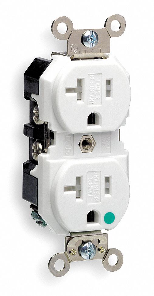 RECEPTACLE, TAMPER RESISTANT, HOSP GRD 20 AMP, WHITE