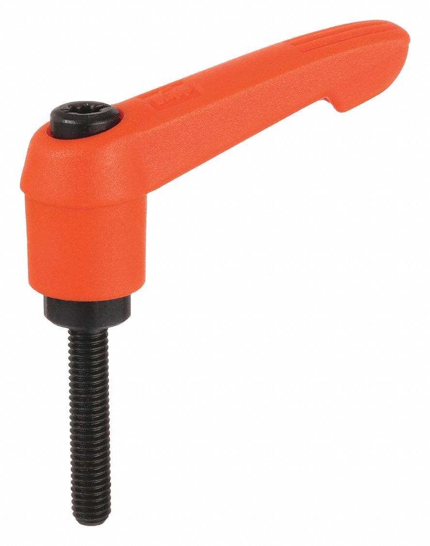 Adjustable Handle: Plastic w/ Steel Thread, #10-32 Thread, 25 mm Thread Lg, 40 mm Lg, Orange