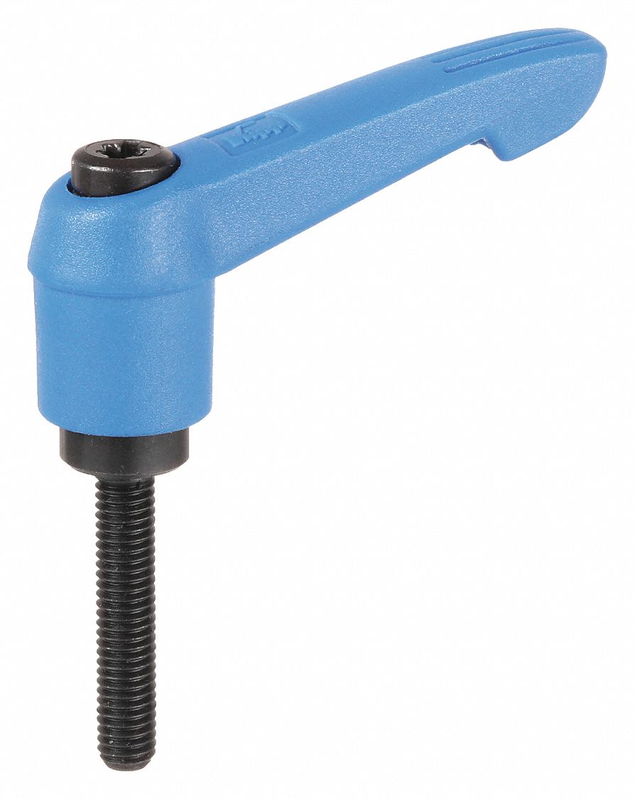 Adjustable Handle: Plastic w/ Steel Thread, #10-32 Thread, 25 mm Thread Lg, 40 mm Lg, Blue