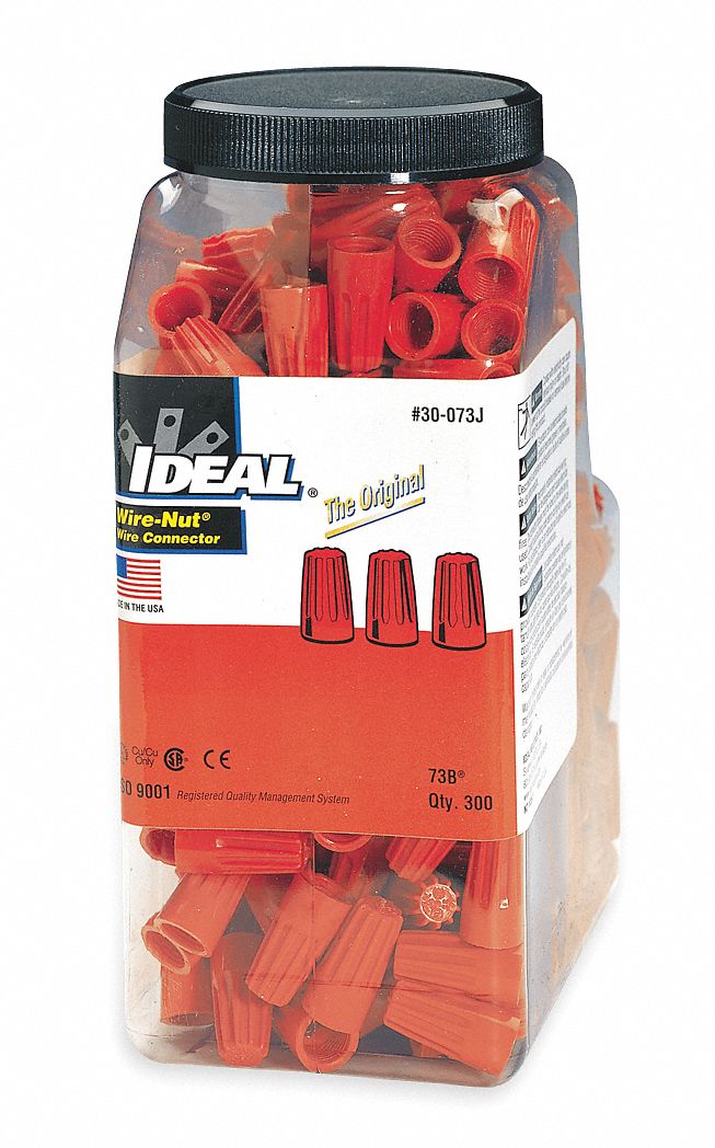 Twist-On Wire Connectors: Orange, Wire Sizes 18 AWG – 14 AWG, 600 V, 300, PK