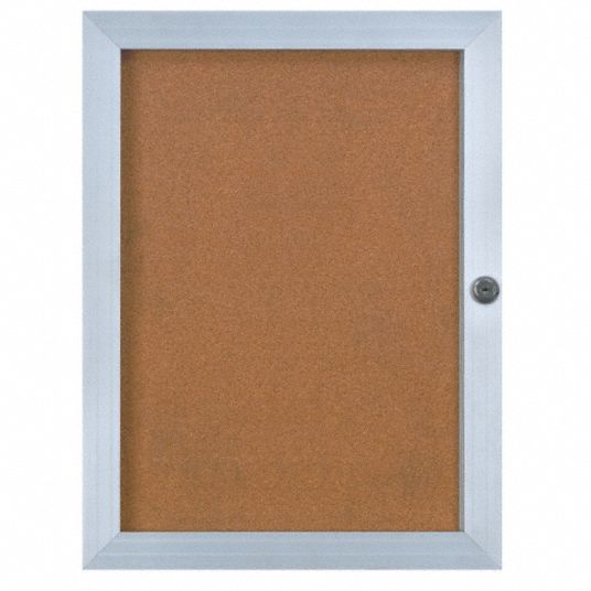 UNITED VISUAL PRODUCTS Enclosed Bulletin Board: Cork, 18 in Wd, 24 in ...