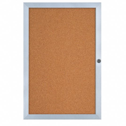 UNITED VISUAL PRODUCTS Enclosed Bulletin Board: Cork, 24 in Wd, 36 in ...