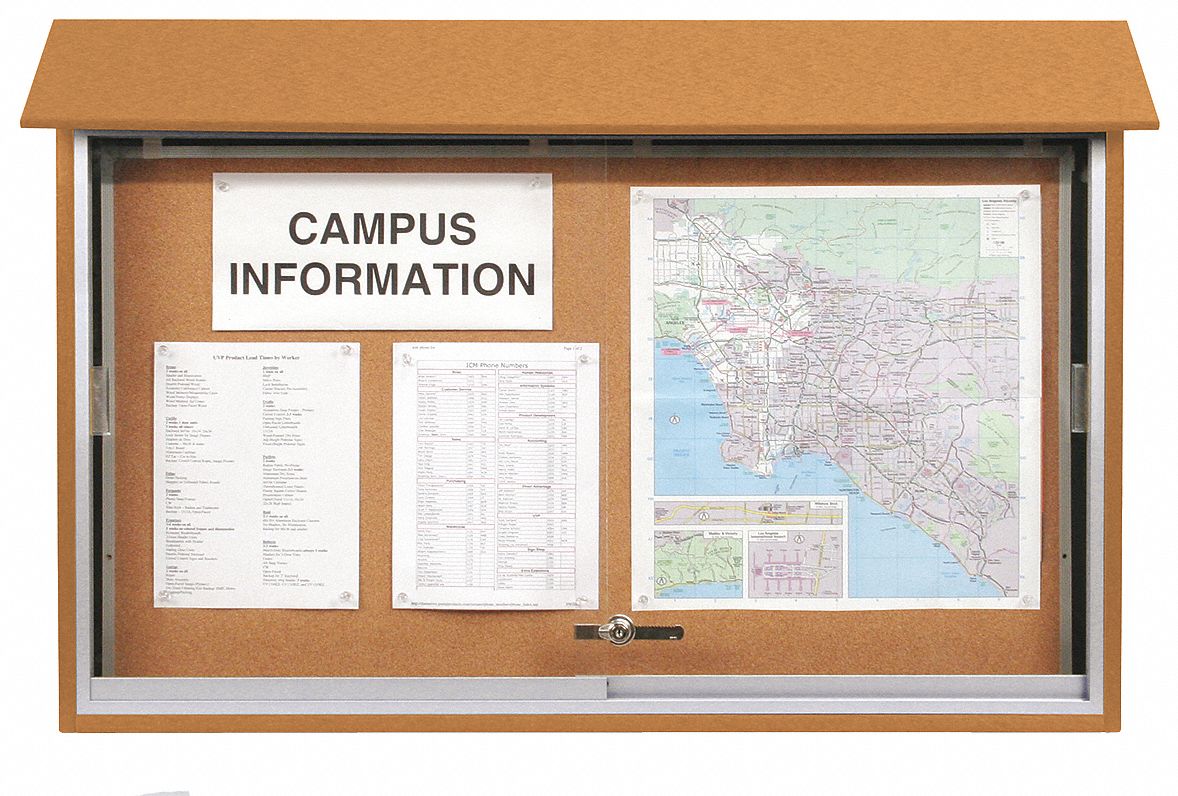 UNITED VISUAL PRODUCTS, Natural Cork, 45 in Wd, Enclosed Bulletin Board