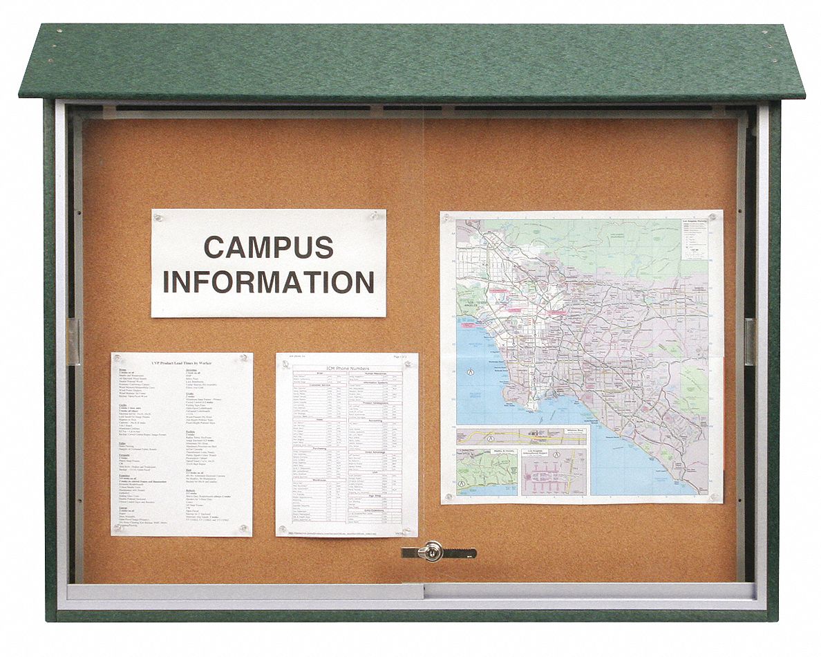 UNITED VISUAL PRODUCTS, Natural Cork, 45 in Wd, Enclosed Bulletin Board