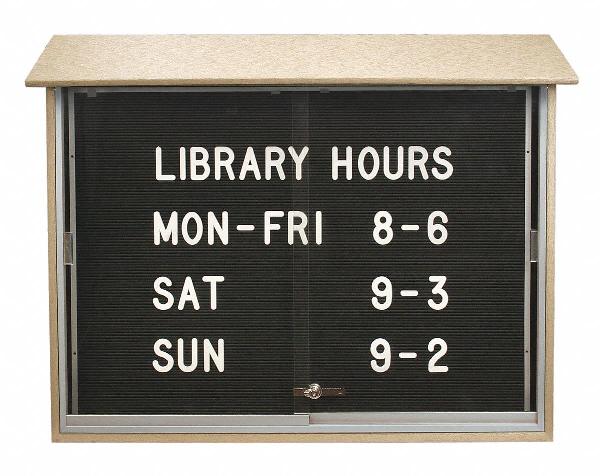 Enclosed Bulletin Board: Sliding Door, Acrylic/Aluminum, 40 in Overall Ht