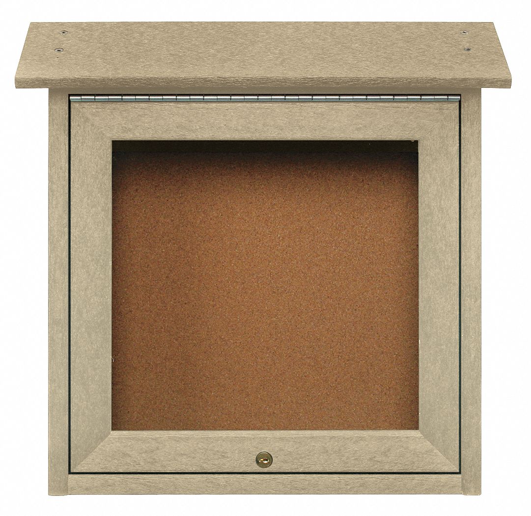 UNITED VISUAL PRODUCTS, Natural Cork, 18 in Wd, Enclosed Bulletin Board