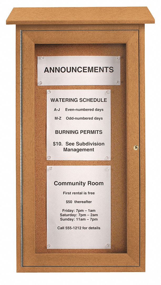UNITED VISUAL PRODUCTS, Natural Cork, 16 in Wd, Enclosed Bulletin Board