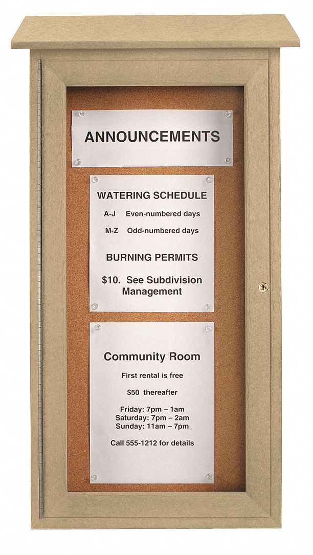 UNITED VISUAL PRODUCTS, Natural Cork, 16 in Wd, Enclosed Bulletin Board ...