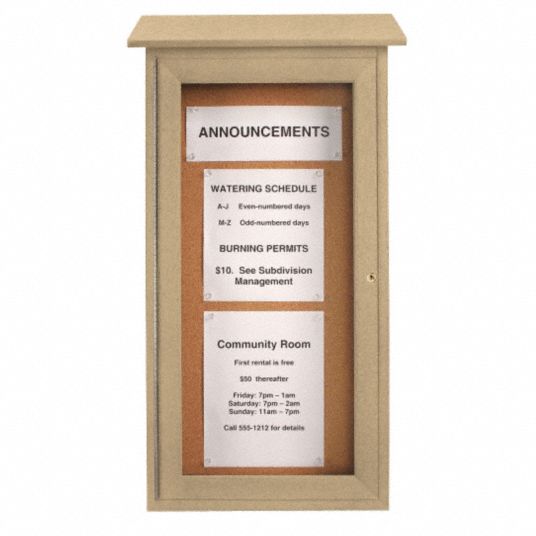 UNITED VISUAL PRODUCTS Enclosed Bulletin Board Natural Cork, 16 in Wd