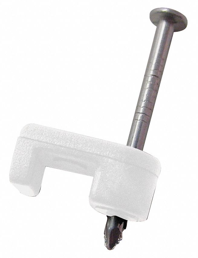 Cable Staple, White, 3/16 in, PK100: Cable Staple, 3/16 in Crown Wd, Zinc Plated, 100 PK
