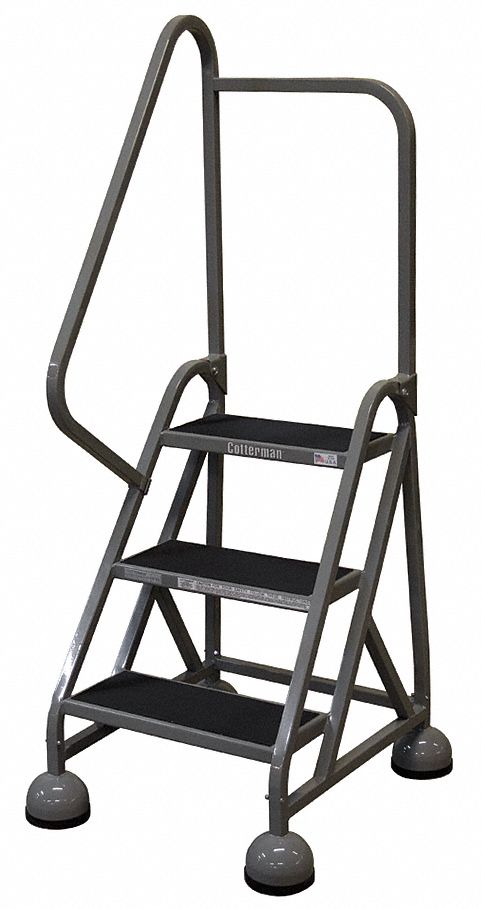 Rolling Ladder: 2.3 ft Platform Ht, Partially Assembled, Steel, Wt-Actuated Auto-Lock