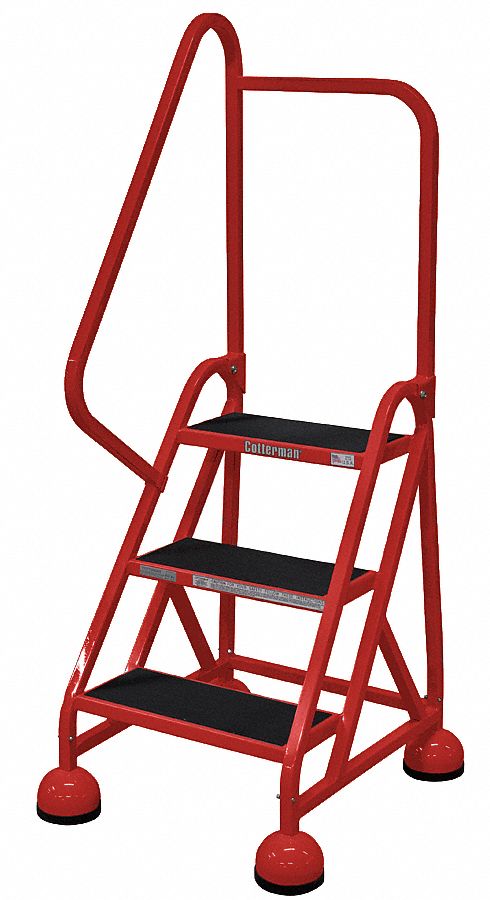 Rolling Ladder: 2.3 ft Platform Ht, Partially Assembled, Steel, Wt-Actuated Auto-Lock