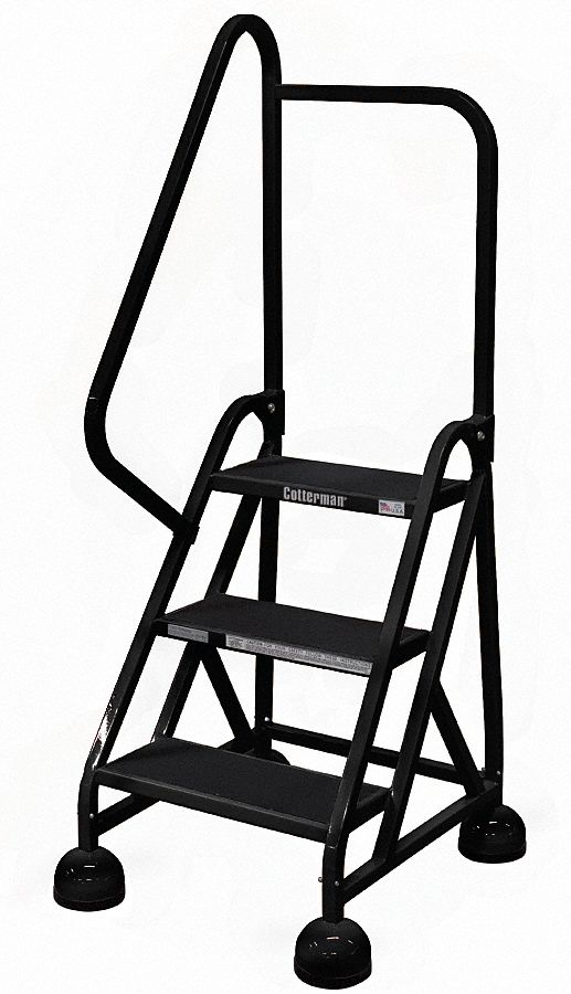 Rolling Ladder: 2.3 ft Platform Ht, Partially Assembled, Steel, Wt-Actuated Auto-Lock