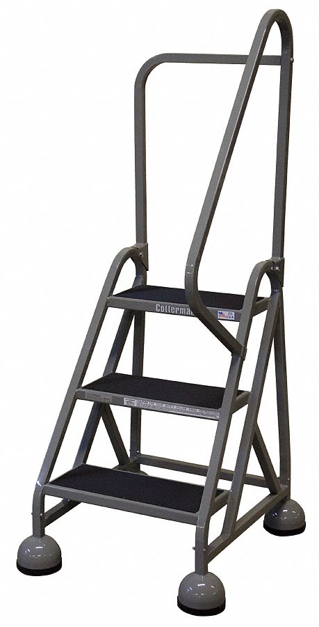 Rolling Ladder: 2.3 ft Platform Ht, Partially Assembled, Steel, Wt-Actuated Auto-Lock