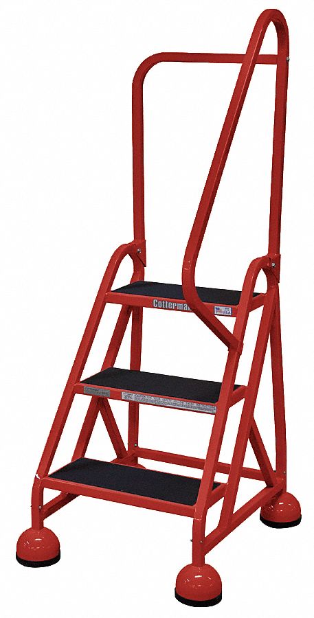Rolling Ladder: 2.3 ft Platform Ht, Partially Assembled, Steel, Wt-Actuated Auto-Lock