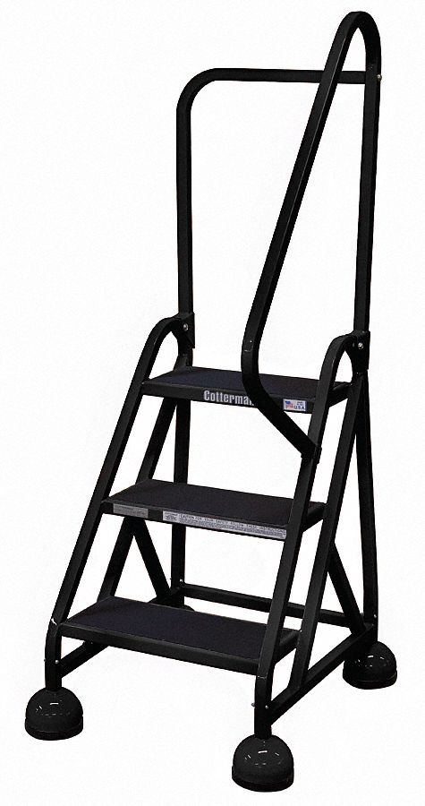 Rolling Ladder: 2.3 ft Platform Ht, Partially Assembled, Steel, Wt-Actuated Auto-Lock