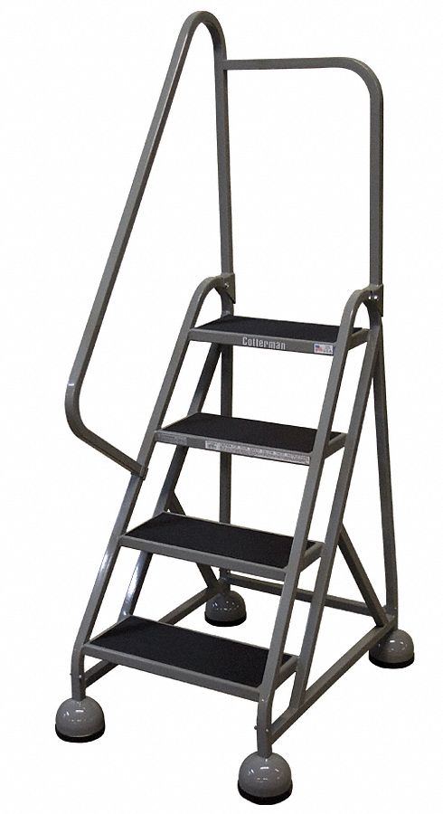 Rolling Ladder: 3 ft Platform Ht, Partially Assembled, Steel, Wt-Actuated Auto-Lock