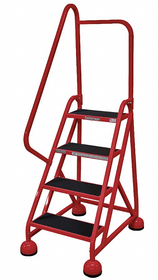 Rolling Ladder: 3 ft Platform Ht, Partially Assembled, Steel, Wt-Actuated Auto-Lock
