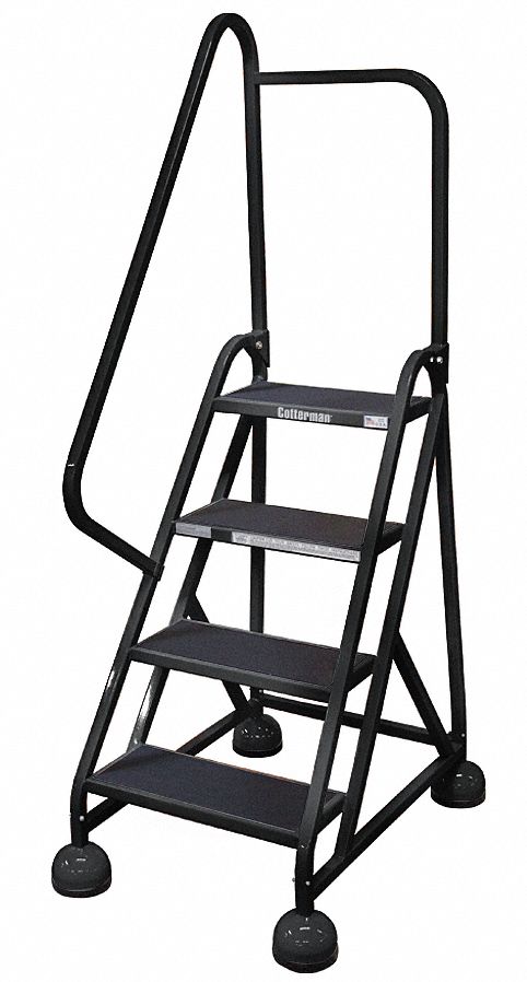Rolling Ladder: 3 ft Platform Ht, Partially Assembled, Steel, Wt-Actuated Auto-Lock