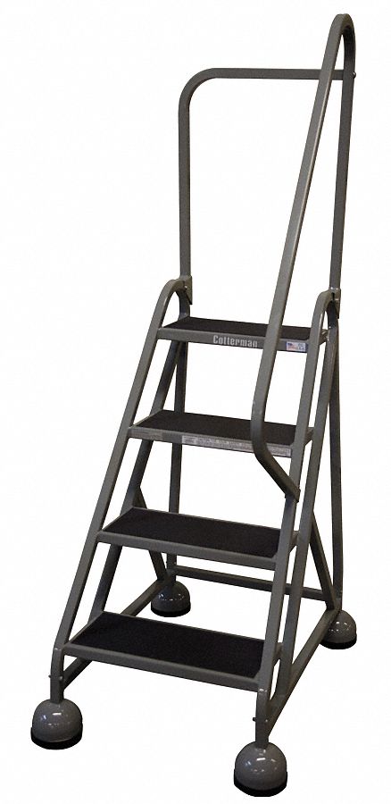 Rolling Ladder: 3 ft Platform Ht, Partially Assembled, Steel, Wt-Actuated Auto-Lock