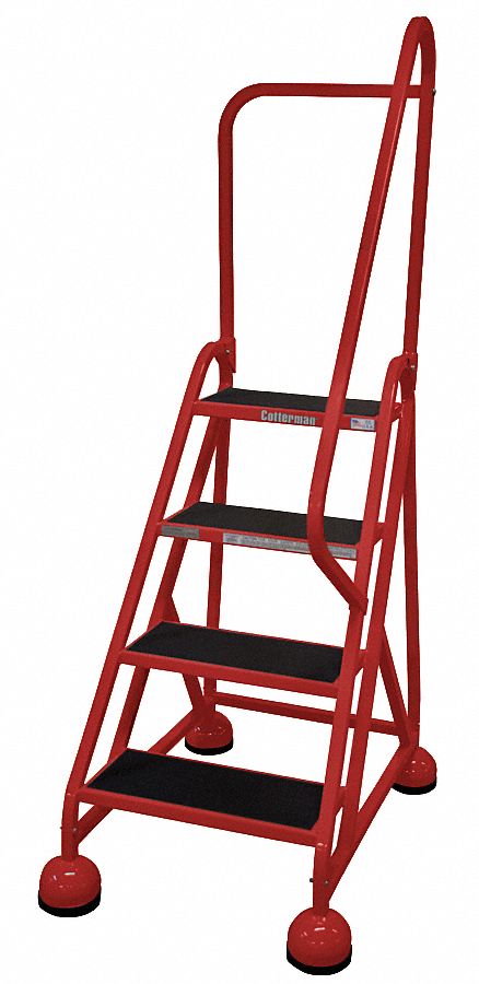 Rolling Ladder: 3 ft Platform Ht, Partially Assembled, Steel, Wt-Actuated Auto-Lock
