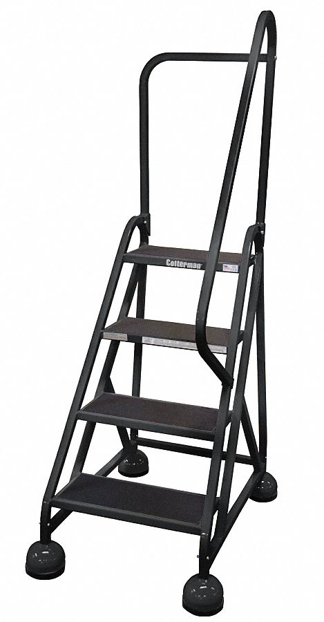 Rolling Ladder: 3 ft Platform Ht, Partially Assembled, Steel, Wt-Actuated Auto-Lock