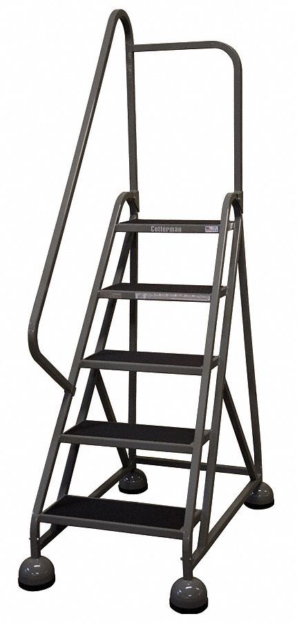Rolling Ladder: 3.8 ft Platform Ht, Partially Assembled, Steel, Wt-Actuated Auto-Lock
