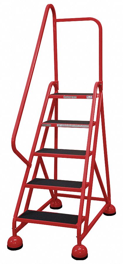 Rolling Ladder: 3.8 ft Platform Ht, Partially Assembled, Steel, Wt-Actuated Auto-Lock