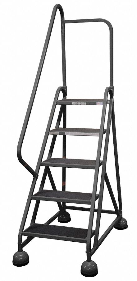 Rolling Ladder: 3.8 ft Platform Ht, Partially Assembled, Steel, Wt-Actuated Auto-Lock