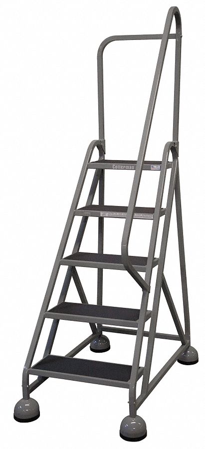 Rolling Ladder: 3.8 ft Platform Ht, Partially Assembled, Steel, Wt-Actuated Auto-Lock