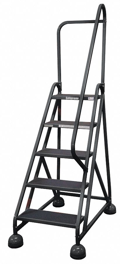 Rolling Ladder: 3.8 ft Platform Ht, Partially Assembled, Steel, Wt-Actuated Auto-Lock